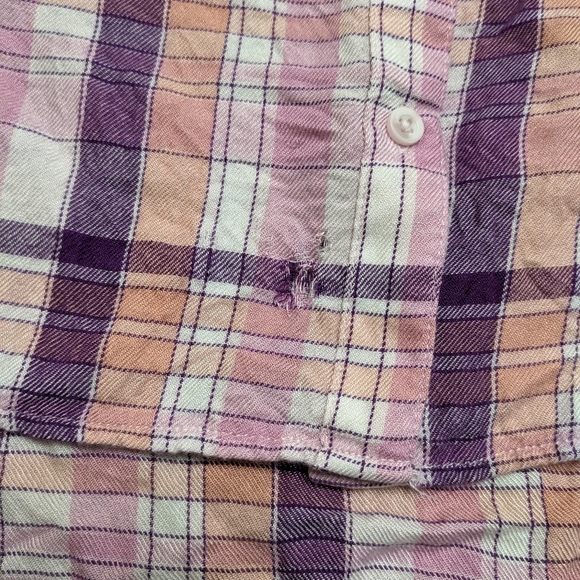 Cloth and Stone Plaid Short Sleeve Button Down Shirt hi lo hem - Picture 4 of 14